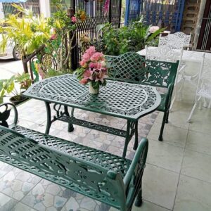 ชุดโต๊ะสนามอัลลอย 4 ที่นั่ง สีเขียว ทนแดด ทนฝน ไม่ขึ้นสนิม