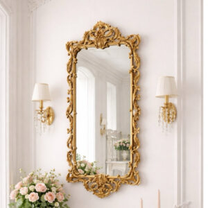 กรอบกระจกวินเทจ หลุยส์ แอนทีค ยุโรป อัลลอยด์ สีทองวินเทจ ขนาด 130x52 ซม.