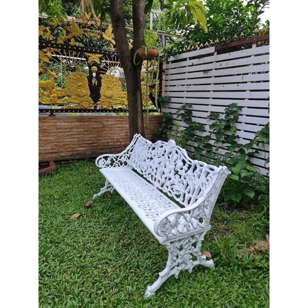 ม้านั่งสนามอัลลอยด์วินเทจ สีขาว ขนาด 155x33 ซม.