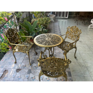 ชุดโต๊ะอาหารสนามอัลลอยด์ 3 ที่นั่ง สีทองเหลืองรมดำ วินเทจคลาสสิก